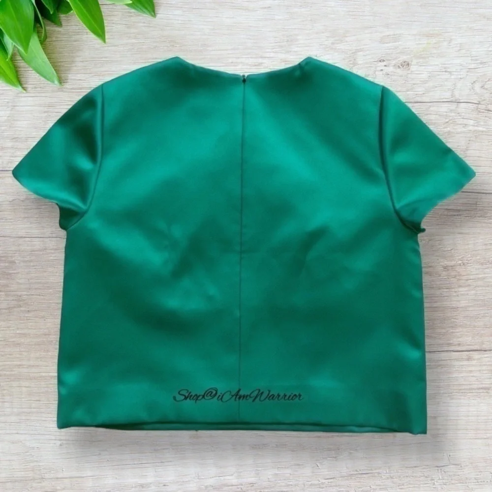 J.Crew Collection NWT Beaded Satin Top Teal Emerald Green Crystal Embellished